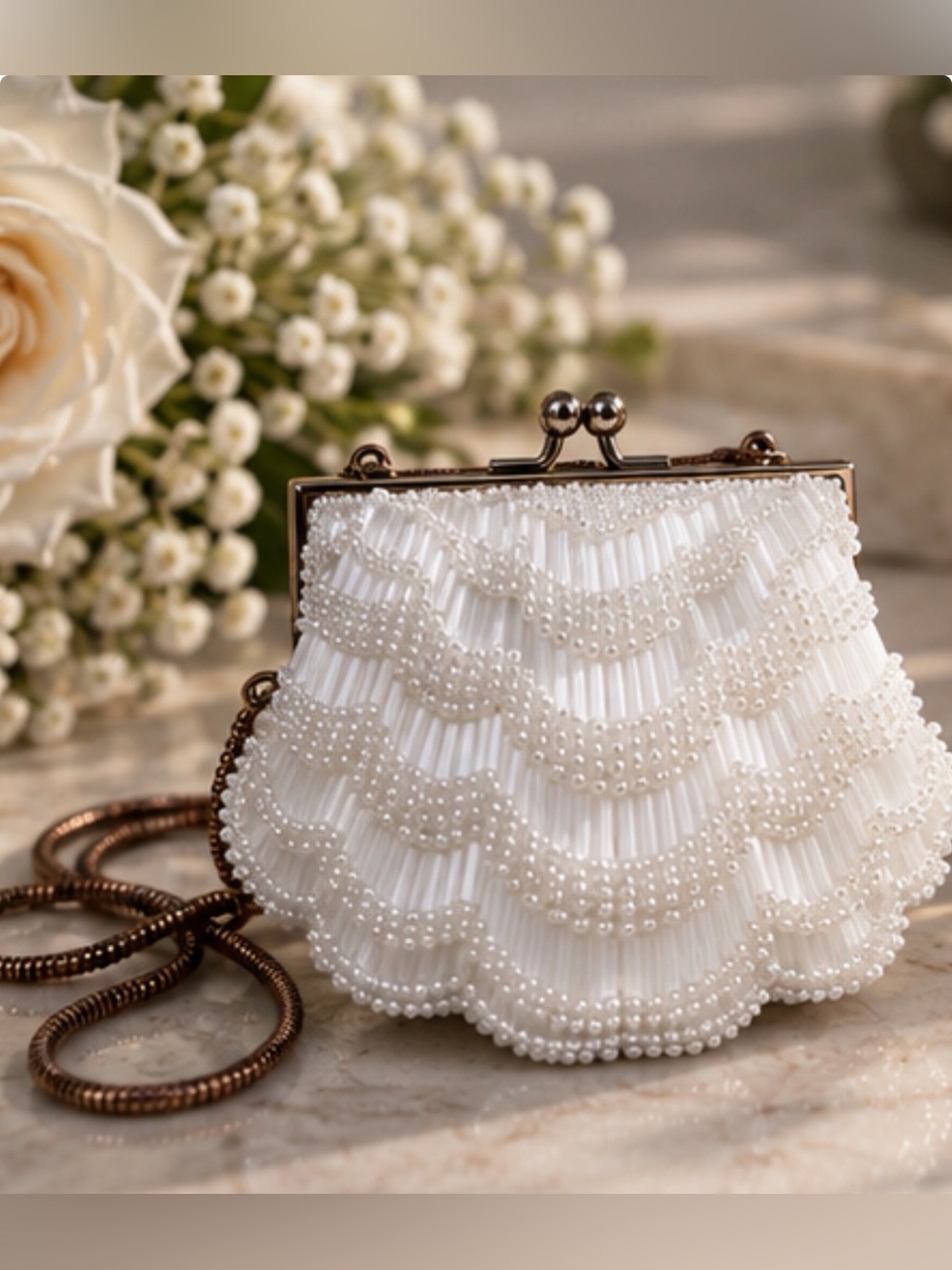 Vintage Jeromes Beaded Evening Bag Ivory White Bridal Wedding Purse Hong Kong